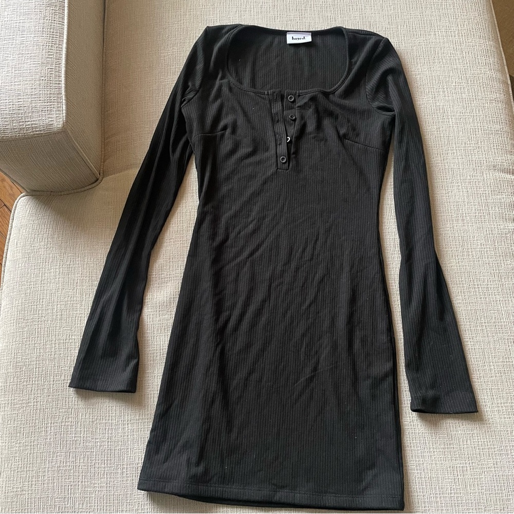 Boyed. Black Long Sleeve Sweater Ribbed Dress